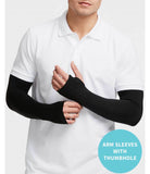 UV Protection Arm Sleeves - Cooling SPF 50 Sun Sleeves - Brace Professionals - Black / With Thumb Insert