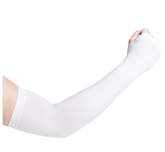 Women's UV Protection Arm Sleeves - Cooling SPF 50 Sun Sleeves - Brace Professionals - White / With Thumb Insert